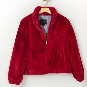 Sanctuary Jacket Womens Size Small Red Faux-Fur Red City Comfy Cozy Hygge